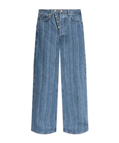 Ganni Striped Baggy Jeans In Blue