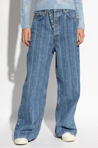 Ganni Striped Baggy Jeans In Blue