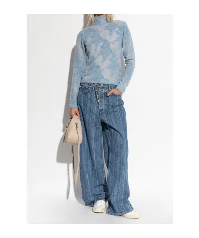 Ganni Striped Baggy Jeans In Blue