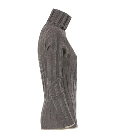 Fabiana Filippi Ribbed Turtleneck Sweater With Lurex Trim In Gray