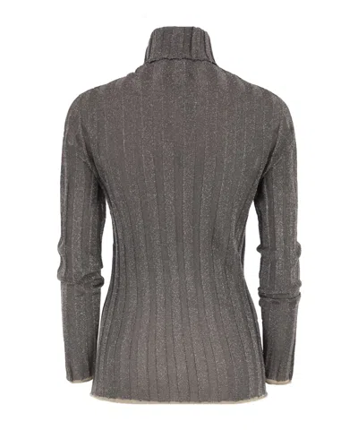 Fabiana Filippi Ribbed Turtleneck Sweater With Lurex Trim In Gray