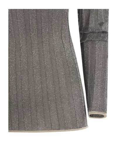 Fabiana Filippi Ribbed Turtleneck Sweater With Lurex Trim In Gray