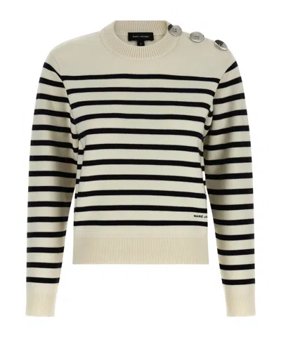 Marc Jacobs Striped Crew Neck Long Sleeve Sweater In Neutral