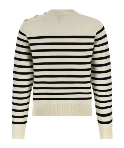 Marc Jacobs Striped Crew Neck Long Sleeve Sweater In Neutral