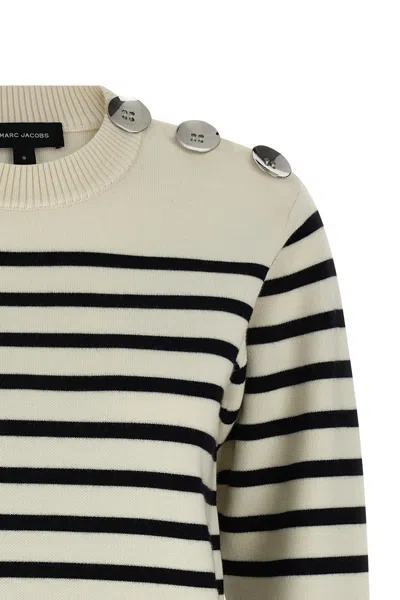 Marc Jacobs Striped Crew Neck Long Sleeve Sweater In Neutral