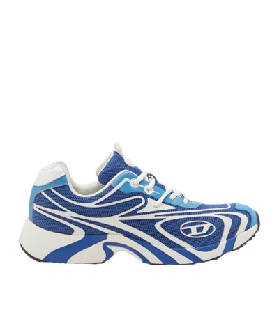 Diesel Swirl Pattern Low Top Sneakers With Rubber Sole In Blue