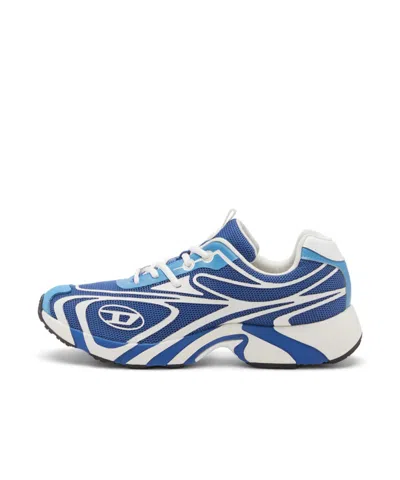 Diesel Swirl Pattern Low Top Sneakers With Rubber Sole In Blue