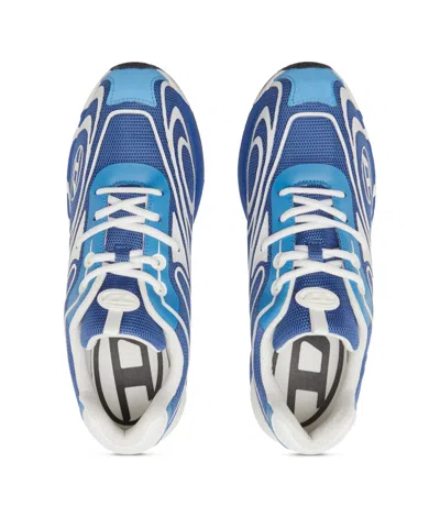 Diesel Swirl Pattern Low Top Sneakers With Rubber Sole In Blue