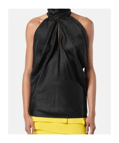 Versace Draped Halterneck Top Keyhole Detail In Black