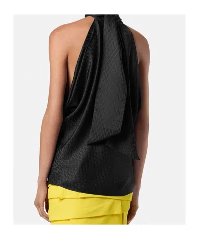 Versace Draped Halterneck Top Keyhole Detail In Black