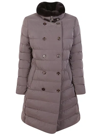 Moorer Cocoa Nylon Down Jacket With Removable Fur Collar In Brown