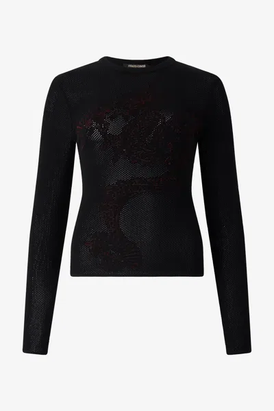 Roberto Cavalli Micro-openwork Sweater With Dragon In Black