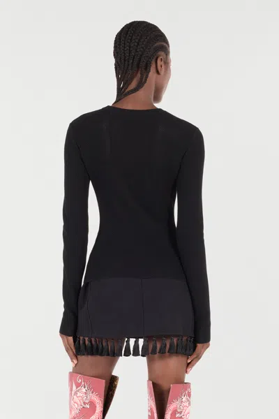 Roberto Cavalli Micro-openwork Sweater With Dragon In Black