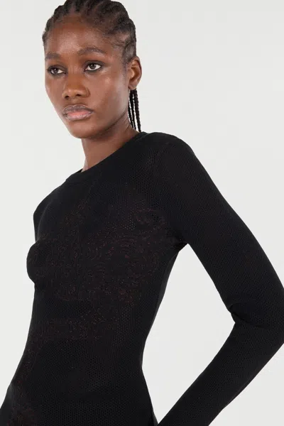 Roberto Cavalli Micro-openwork Sweater With Dragon In Black
