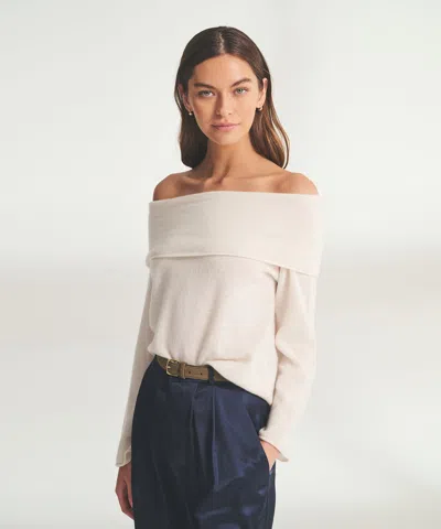 Naadam Premium Cashmino Ribbed Draped Top In White