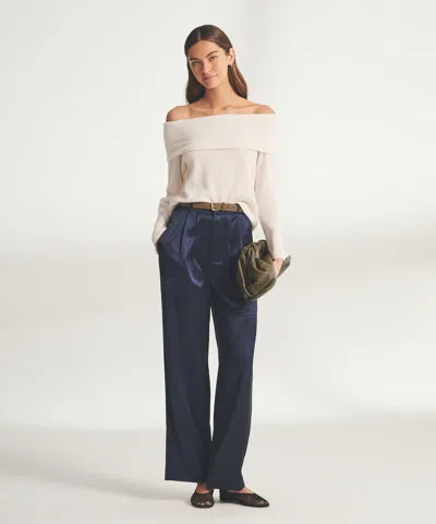 Naadam Premium Cashmino Ribbed Draped Top In White