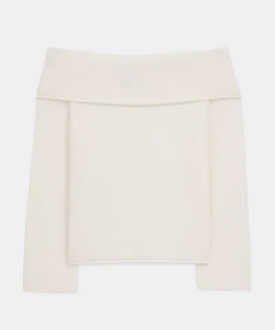 Naadam Premium Cashmino Ribbed Draped Top In White