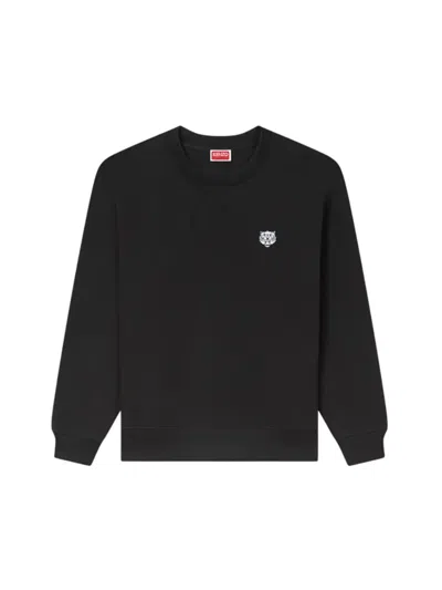 Kenzo Tiger Patch Cotton Sweatshirt In Black