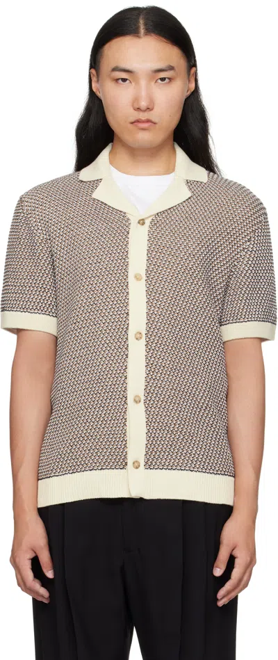 Hugo Boss Iconico Textured Short Sleeve Cardigan In Brown