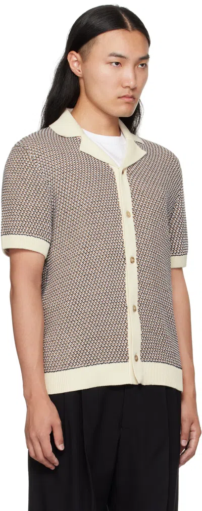 Hugo Boss Iconico Textured Short Sleeve Cardigan In Brown