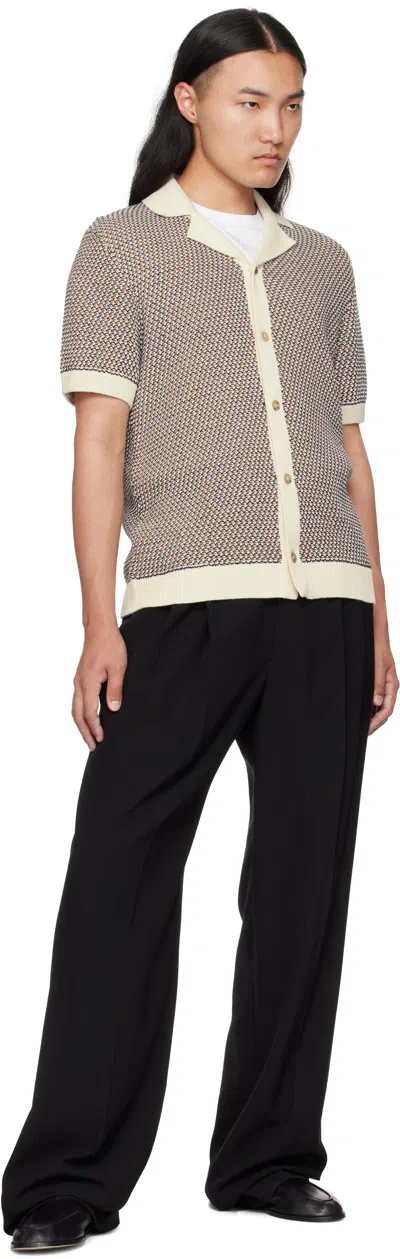 Hugo Boss Iconico Textured Short Sleeve Cardigan In Brown