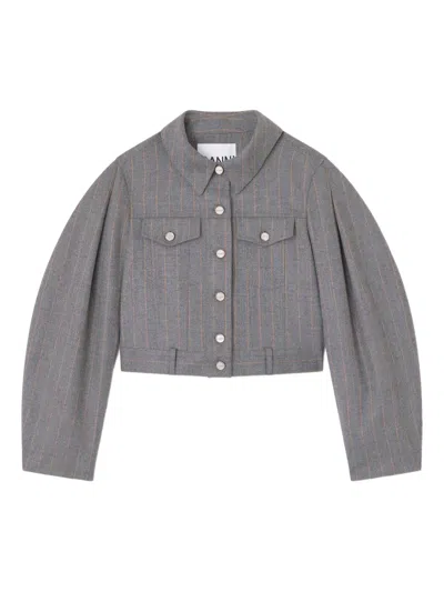 Ganni Womens Pewter Striped Cropped Woven Jacket In Gray