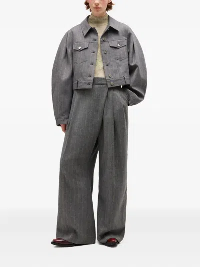 Ganni Womens Pewter Striped Cropped Woven Jacket In Gray