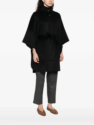 Liu •jo Belted Buttoned-up Cape In Black