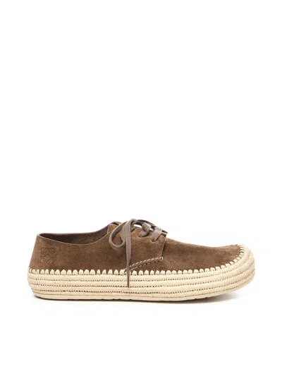 Loewe Men Rio Lace-up Shoes In Suede And Raffia In Brown