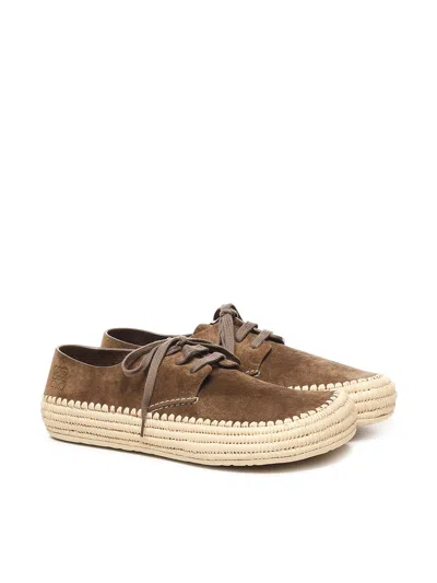 Loewe Men Rio Lace-up Shoes In Suede And Raffia In Brown