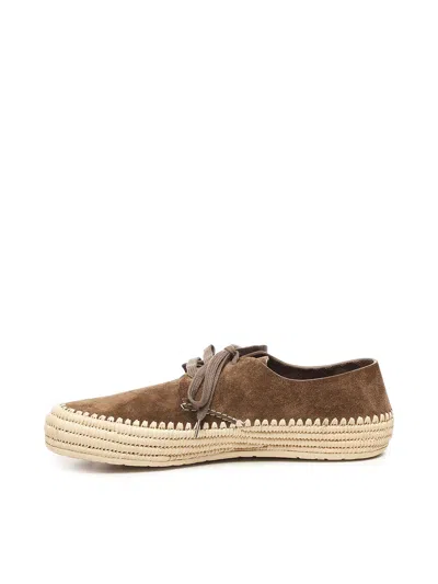Loewe Men Rio Lace-up Shoes In Suede And Raffia In Brown