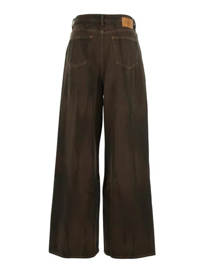 Ganni Jeans Dalla Gamba Ampia In Denim Marrone  Donna In Brown