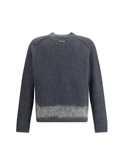 Dsquared2 Chunky Knit Girocollo In Lana E Alpaca Lavorazione A Coste Sweater In Blue