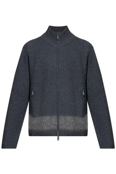 Dsquared2 Full-zip Cardigan With Mohair Inlay In Gray