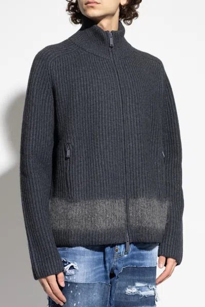 Dsquared2 Full-zip Cardigan With Mohair Inlay In Gray