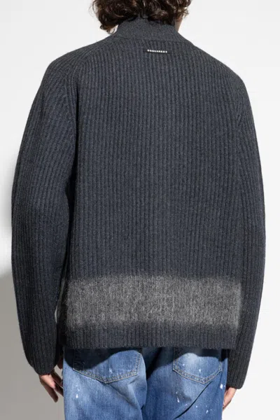Dsquared2 Full-zip Cardigan With Mohair Inlay In Gray