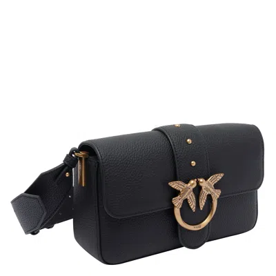 Pinko Love One Mini Slouchy Leather Shoulder Bag In Black