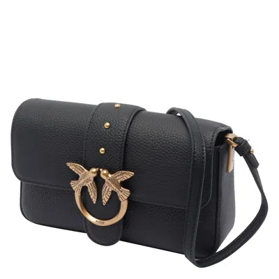 Pinko Love One Mini Slouchy Leather Shoulder Bag In Black