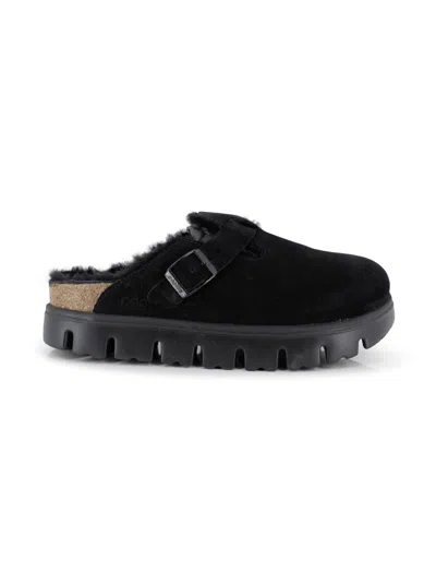 Birkenstock Boston Chunky Suede Leather Sandal In Black In Black
