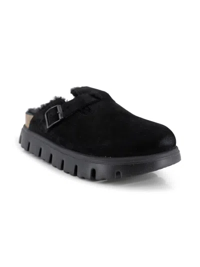 Birkenstock Boston Chunky Suede Leather Sandal In Black In Black