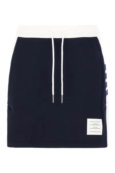 Thom Browne Cotton Miniskirt Featuring Adjustable Waist In Blue