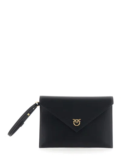 Pinko Structured Envelope Bag With Pointed Flap And Gold Emblem In Black