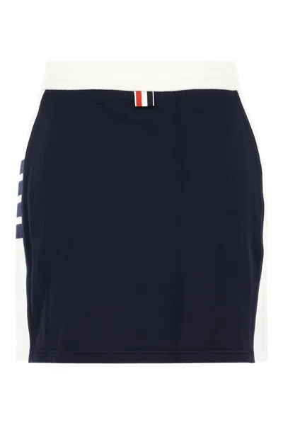 Thom Browne Cotton Miniskirt Featuring Adjustable Waist In Blue
