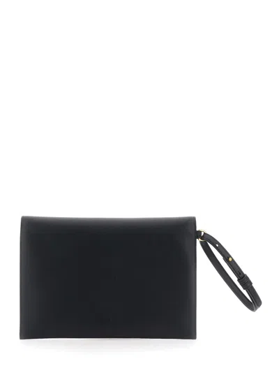 Pinko Structured Envelope Bag With Pointed Flap And Gold Emblem In Black