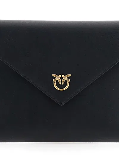 Pinko Structured Envelope Bag With Pointed Flap And Gold Emblem In Black