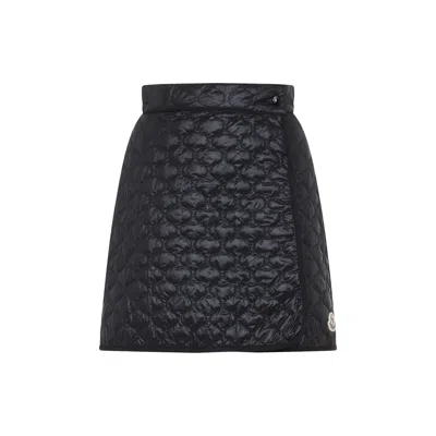 Moncler Quilted Black Skirt With Glossy Finish And Wrap Style