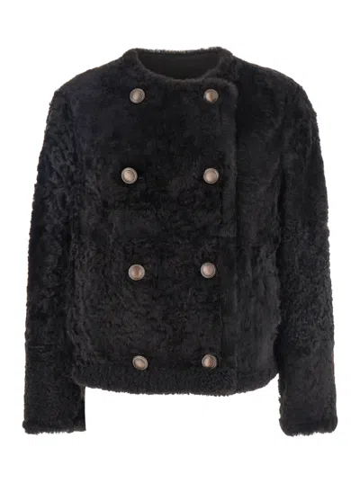 Brunello Cucinelli Reversible Double-breasted Fur Jacket With Button Detailing In Multi