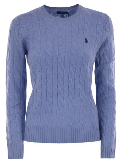 Polo Ralph Lauren Blue Crewneck Sweater With Pony Embroidery On The Front In Cotton Woman In Multi
