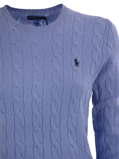 Polo Ralph Lauren Blue Crewneck Sweater With Pony Embroidery On The Front In Cotton Woman In Multi