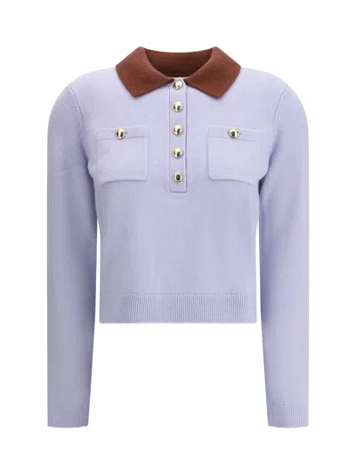 Self-portrait Delicate Lace Long-sleeved Top With High Neckline In Purple